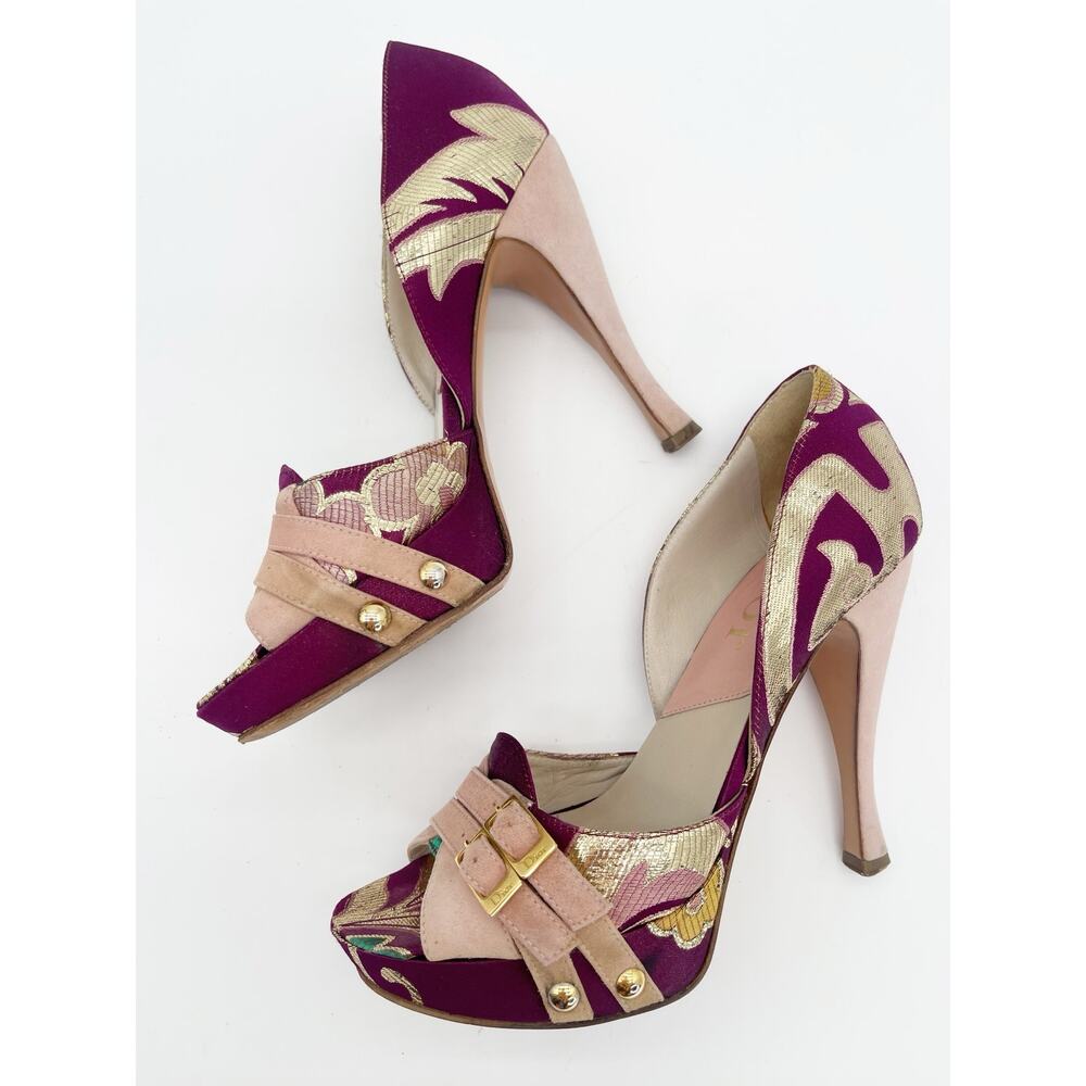 Christian Dior Vintage Y2K Metallic Brocade D'Orsay Platform Pumps Heels EU 38 - Picture 4 of 13
